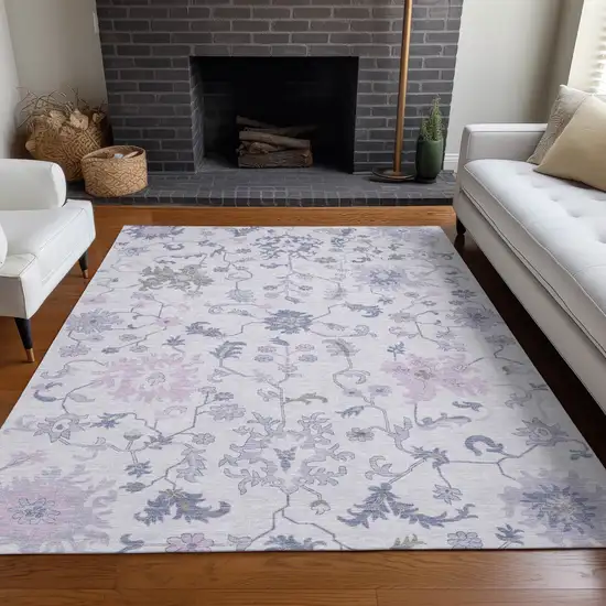 Lavender Mauve And Gray Floral Washable Indoor Outdoor Area Rug Photo 6