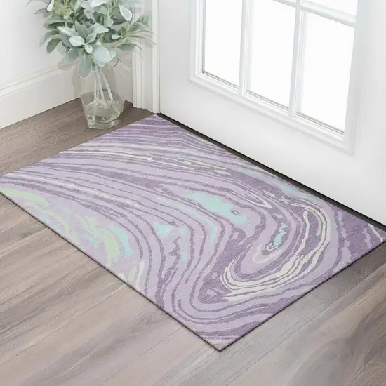Lavender Mint Green And Sky Blue Abstract Washable Area Rug With UV Protection Photo 2