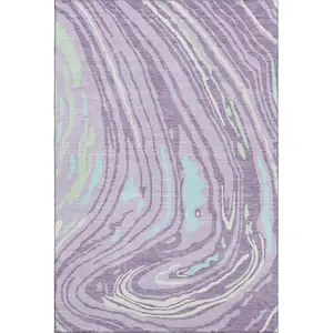 Photo of Lavender Mint Green And Sky Blue Abstract Washable Area Rug With UV Protection