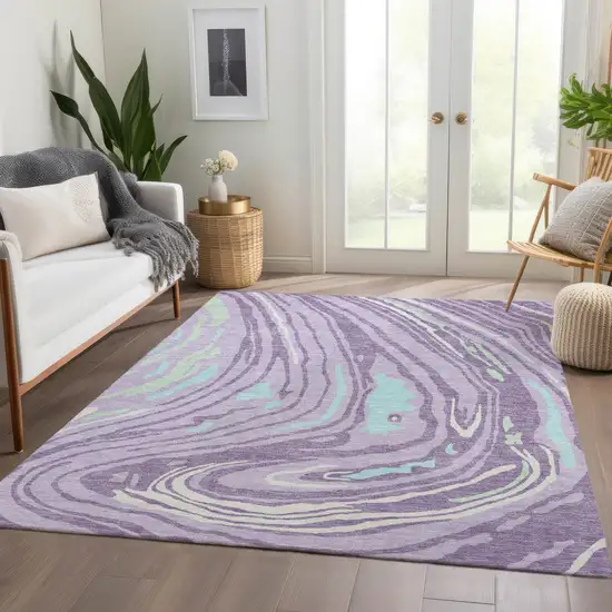 Lavender Mint Green And Sky Blue Abstract Washable Area Rug With UV Protection Photo 5