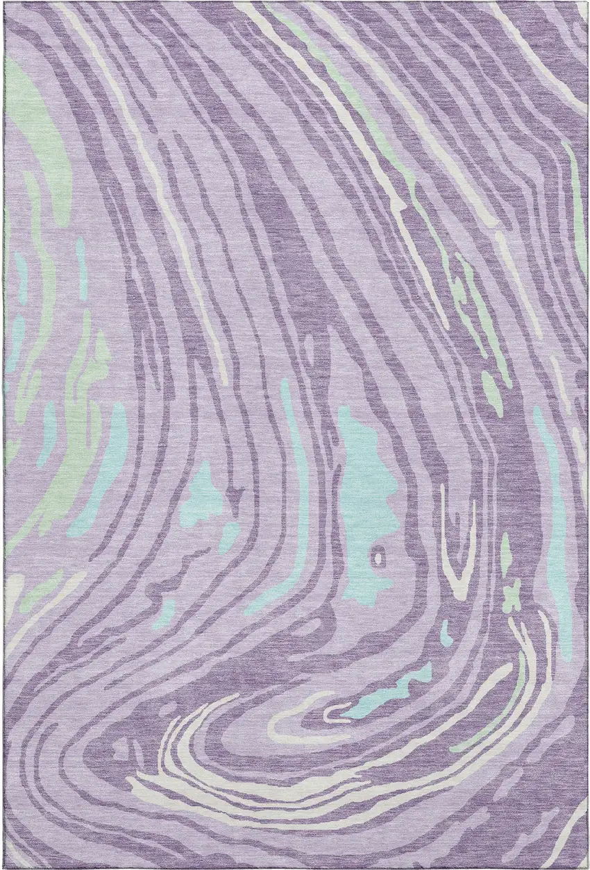 Lavender Mint Green And Sky Blue Abstract Washable Area Rug With UV Protection Photo 1