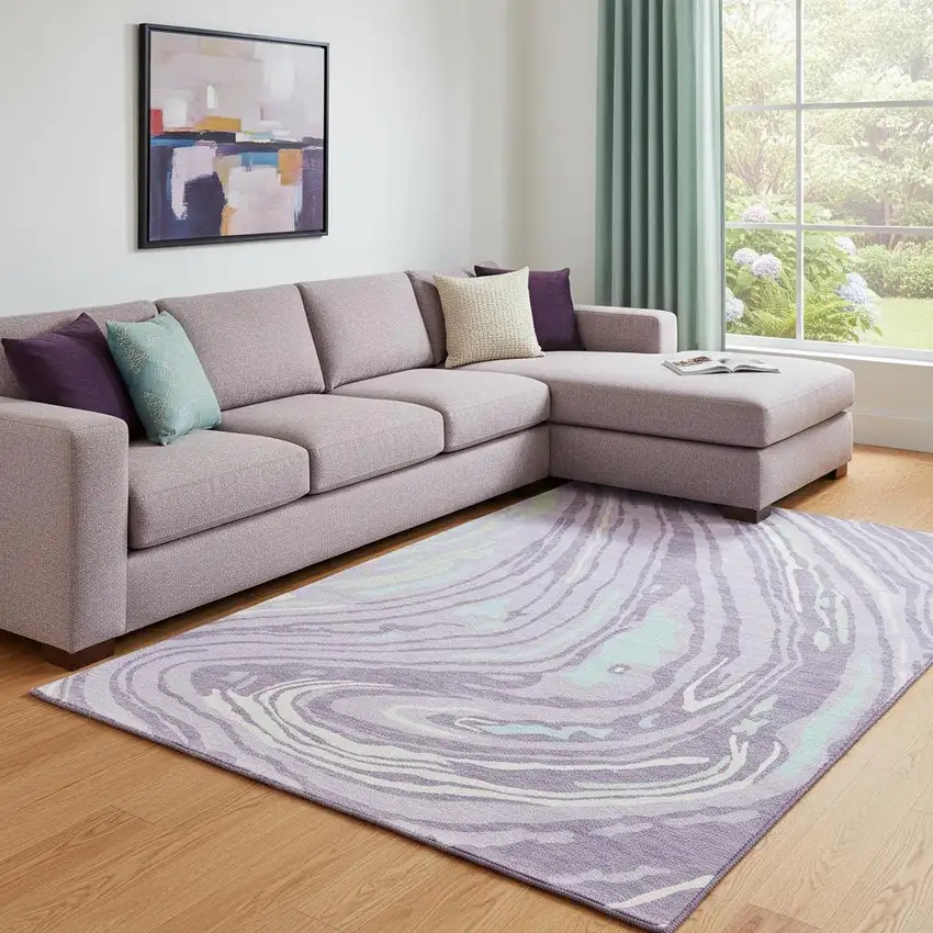 Lavender Mint Green And Sky Blue Abstract Washable Area Rug With UV Protection Photo 2