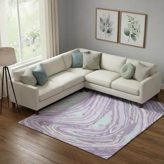 Lavender Mint Green And Sky Blue Abstract Washable Area Rug With UV Protection Photo 2