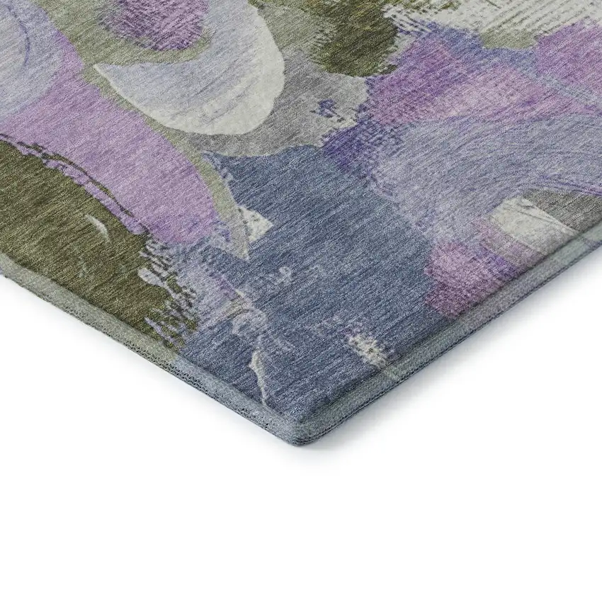 Lavender Olive Green And Ivory Abstract Washable Area Rug With UV Protection Photo 7