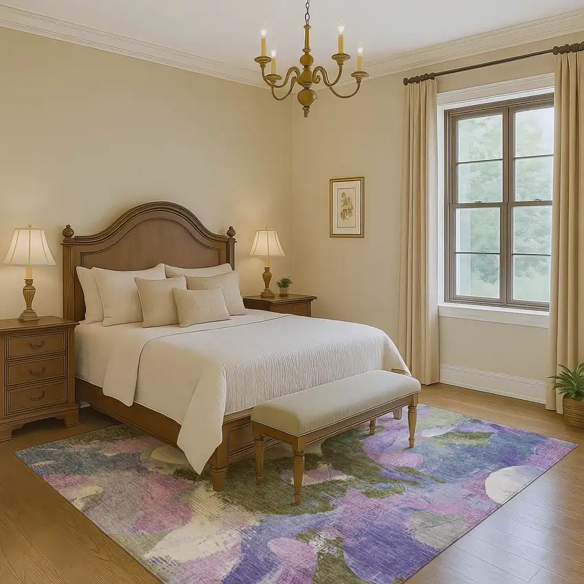 Lavender Olive Green And Ivory Abstract Washable Area Rug With UV Protection Photo 6