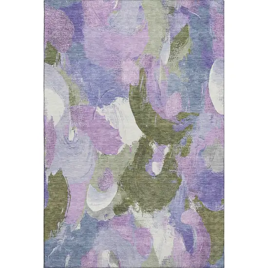 Lavender Olive Green And Ivory Abstract Washable Area Rug With UV Protection Photo 1