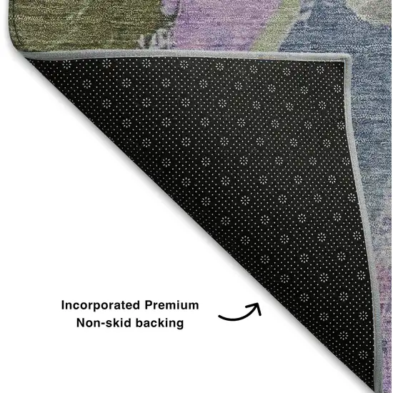Lavender Olive Green And Ivory Abstract Washable Area Rug With UV Protection Photo 7