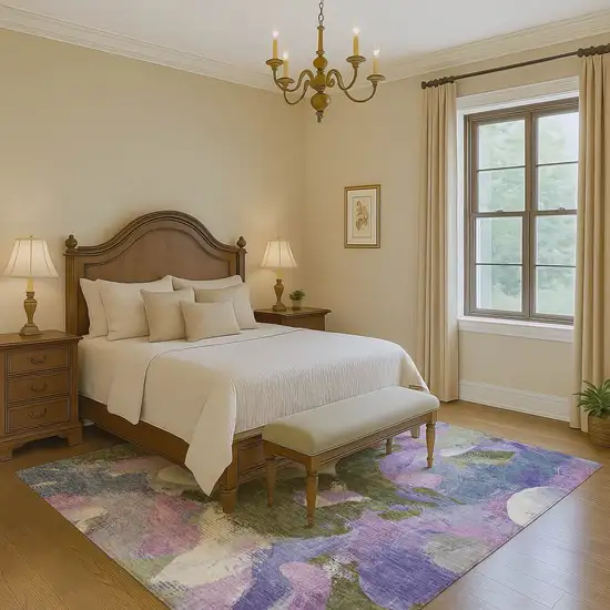 Lavender Olive Green And Ivory Abstract Washable Area Rug With UV Protection Photo 6