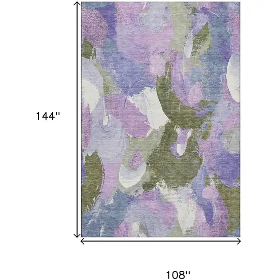 Lavender Olive Green And Ivory Abstract Washable Area Rug With UV Protection Photo 9