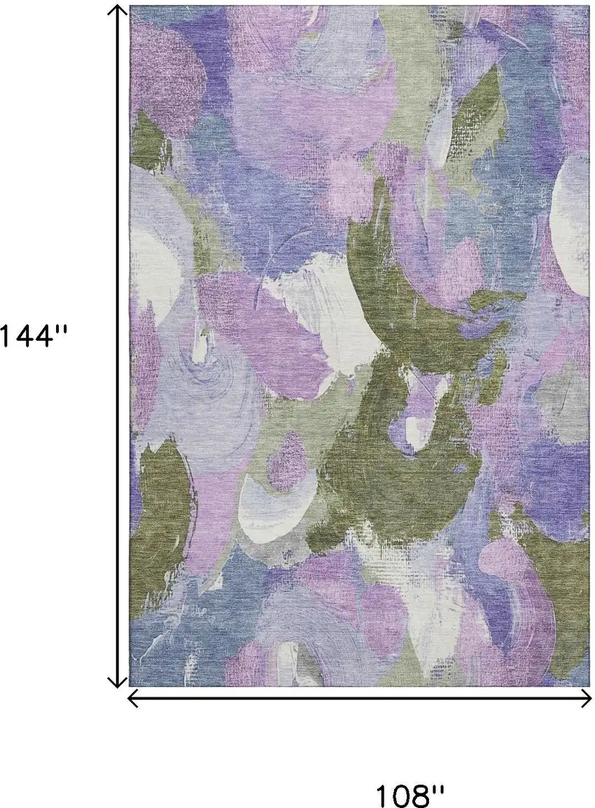 Lavender Olive Green And Ivory Abstract Washable Area Rug With UV Protection Photo 9
