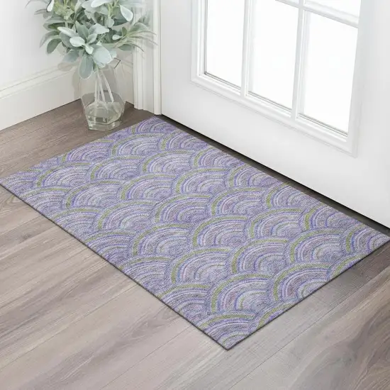 Lavender Olive Green And Ivory Geometric Washable Area Rug With UV Protection Photo 2