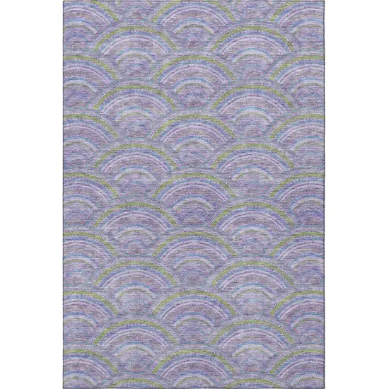 Lavender Olive Green And Ivory Geometric Washable Area Rug With UV Protection Photo 3