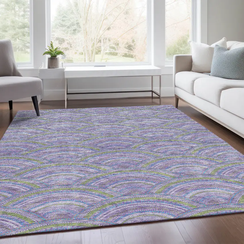 Lavender Olive Green And Ivory Geometric Washable Area Rug With UV Protection Photo 5