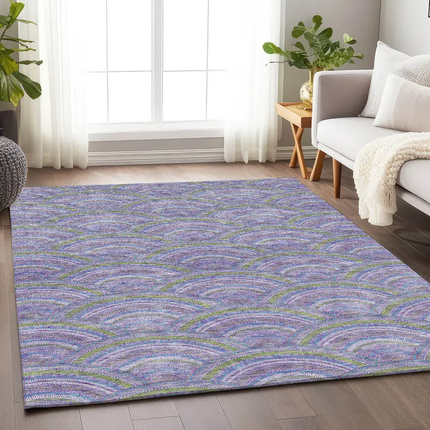 Lavender Olive Green And Ivory Geometric Washable Area Rug With UV Protection Photo 4