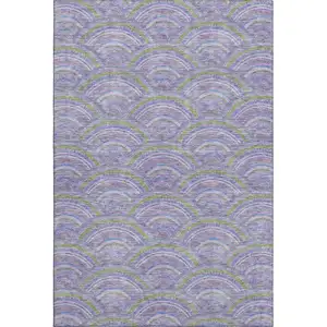 Photo of Lavender Olive Green And Ivory Geometric Washable Area Rug With UV Protection