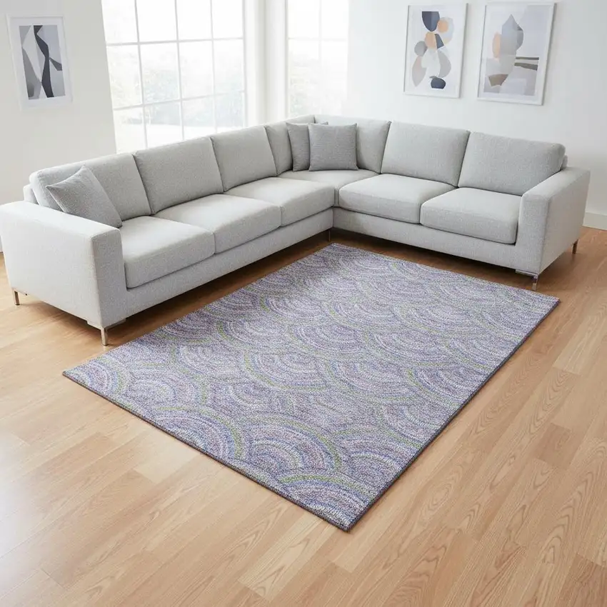 Lavender Olive Green And Ivory Geometric Washable Area Rug With UV Protection Photo 2