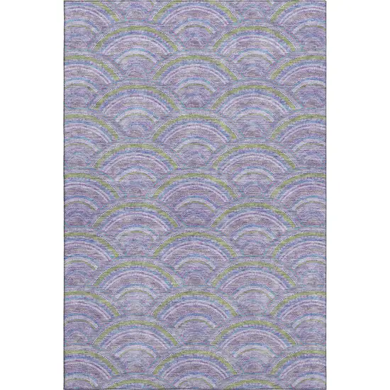 Lavender Olive Green And Ivory Geometric Washable Area Rug With UV Protection Photo 1