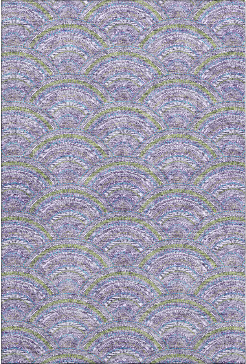 Lavender Olive Green And Ivory Geometric Washable Area Rug With UV Protection Photo 1