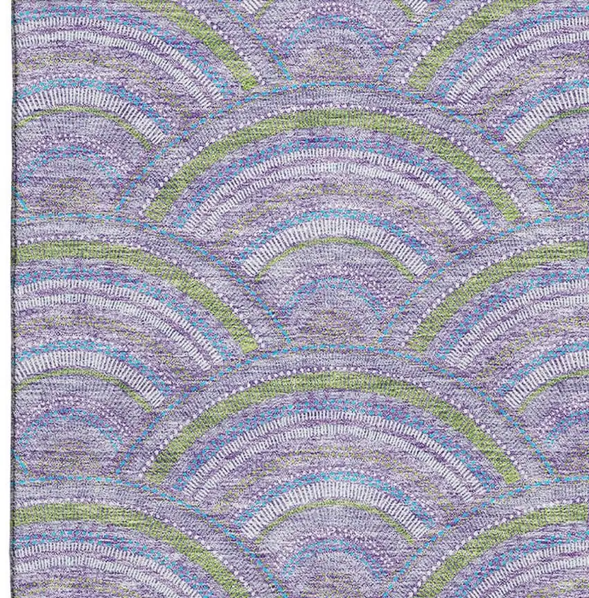 Lavender Olive Green And Ivory Geometric Washable Area Rug With UV Protection Photo 3