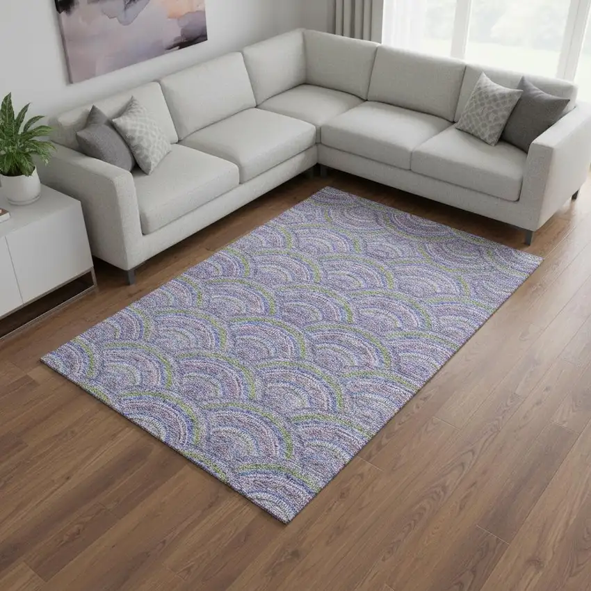 Lavender Olive Green And Ivory Geometric Washable Area Rug With UV Protection Photo 2