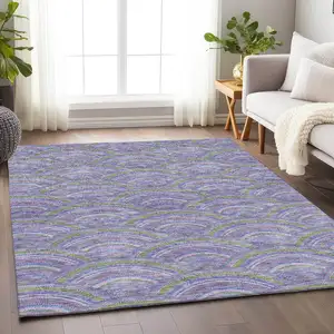 Photo of Lavender Olive Green And Ivory Geometric Washable Area Rug With UV Protection