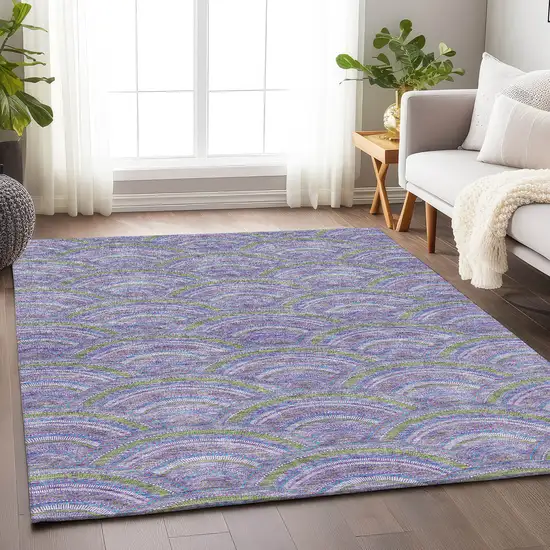 Lavender Olive Green And Ivory Geometric Washable Area Rug With UV Protection Photo 5
