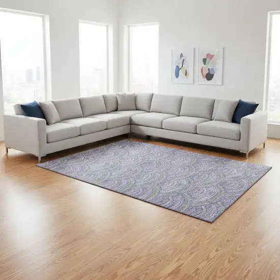 Lavender Olive Green And Ivory Geometric Washable Area Rug With UV Protection Photo 2