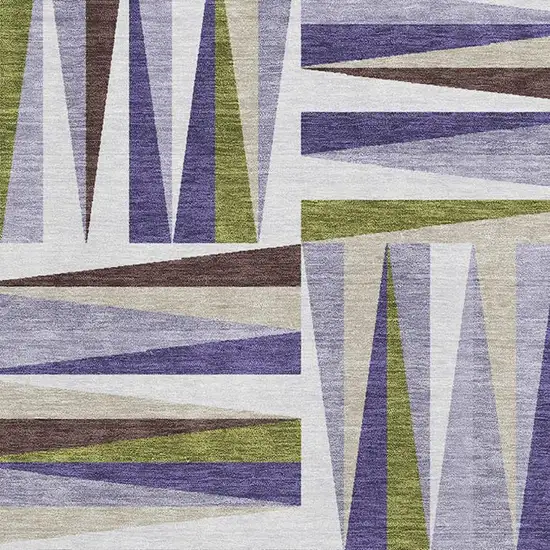 Lavender Olive Green And Ivory Geometric Washable Area Rug With UV Protection Photo 3