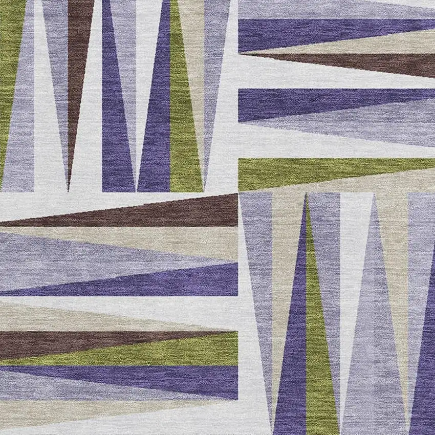 Lavender Olive Green And Ivory Geometric Washable Area Rug With UV Protection Photo 3