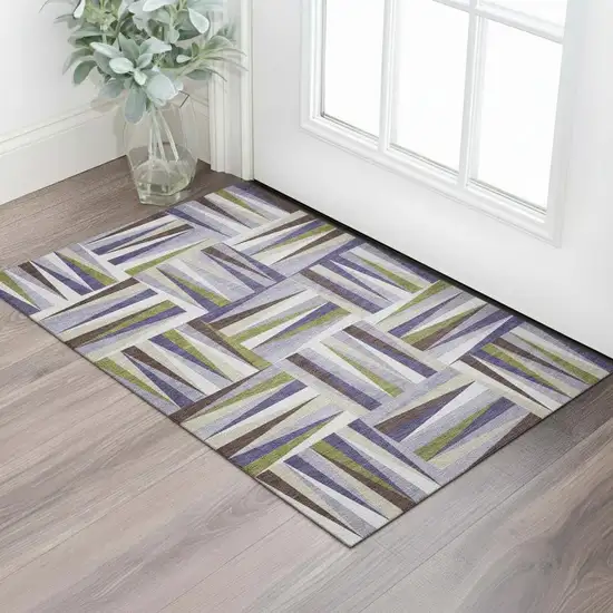 Lavender Olive Green And Ivory Geometric Washable Area Rug With UV Protection Photo 2