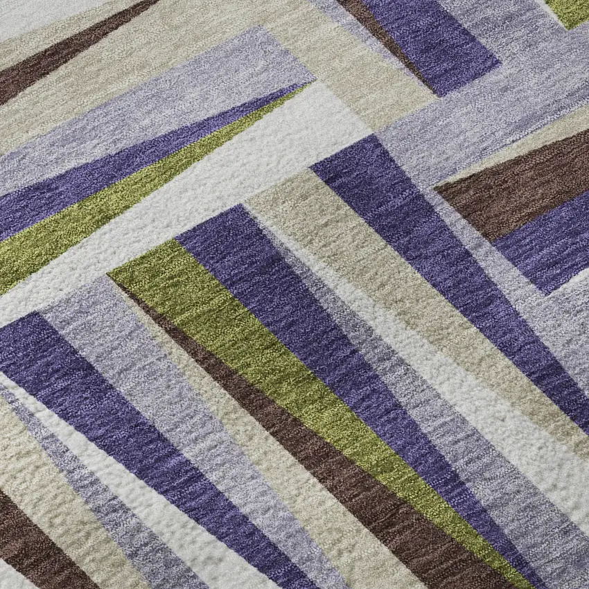 Lavender Olive Green And Ivory Geometric Washable Area Rug With UV Protection Photo 9