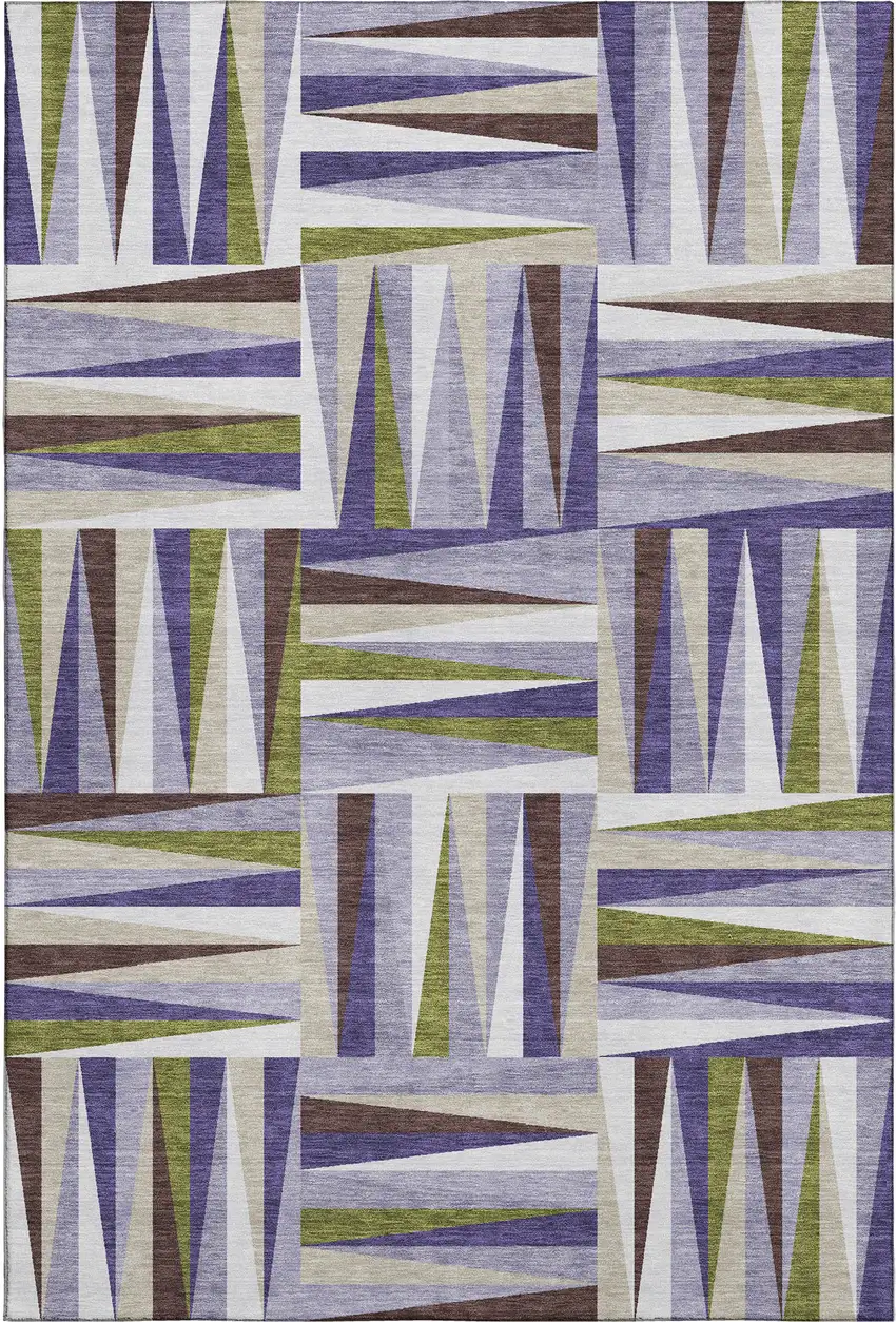 Lavender Olive Green And Ivory Geometric Washable Area Rug With UV Protection Photo 1