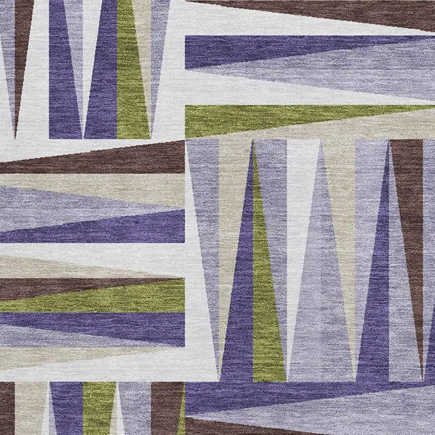 Lavender Olive Green And Ivory Geometric Washable Area Rug With UV Protection Photo 2