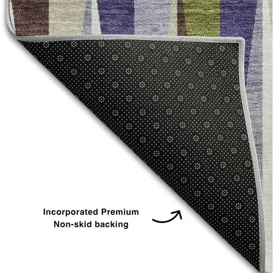 Lavender Olive Green And Ivory Geometric Washable Area Rug With UV Protection Photo 6