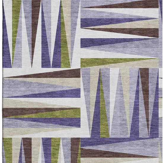 Lavender Olive Green And Ivory Geometric Washable Area Rug With UV Protection Photo 2