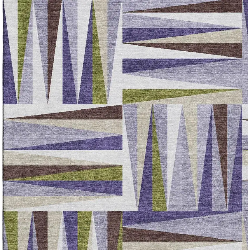 Lavender Olive Green And Ivory Geometric Washable Area Rug With UV Protection Photo 2