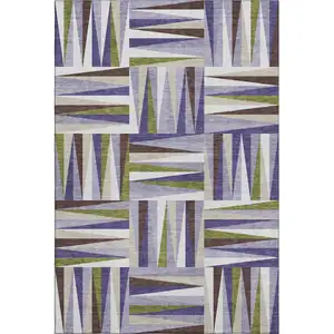 Photo of Lavender Olive Green And Ivory Geometric Washable Area Rug With UV Protection