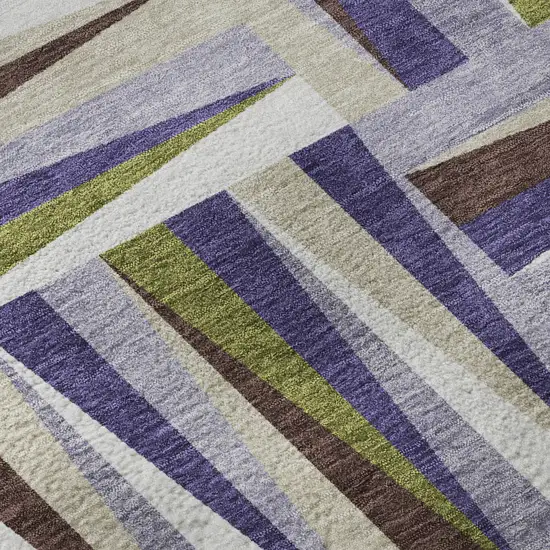 Lavender Olive Green And Ivory Geometric Washable Area Rug With UV Protection Photo 9