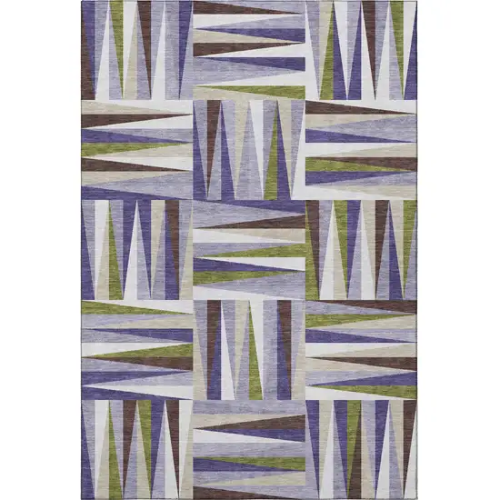 Lavender Olive Green And Ivory Geometric Washable Area Rug With UV Protection Photo 3