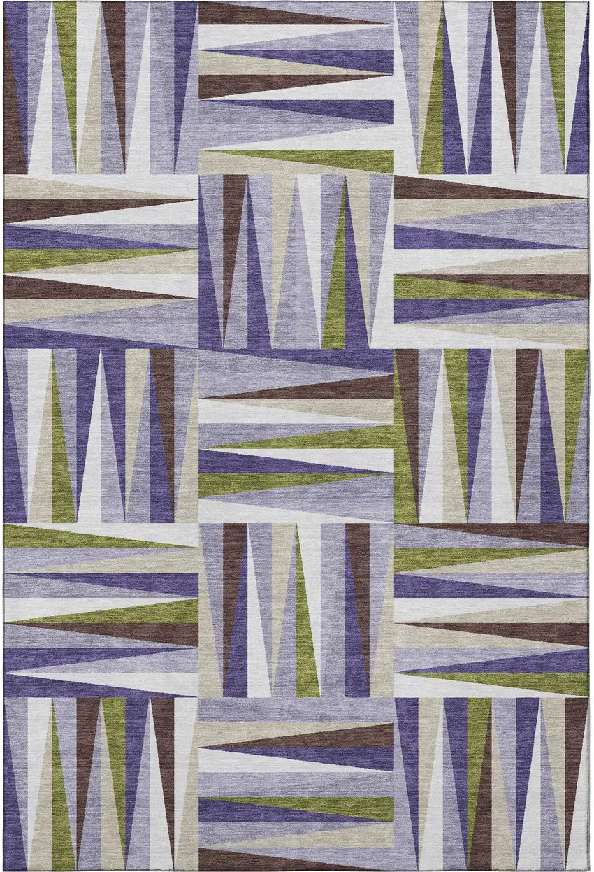 Lavender Olive Green And Ivory Geometric Washable Area Rug With UV Protection Photo 3