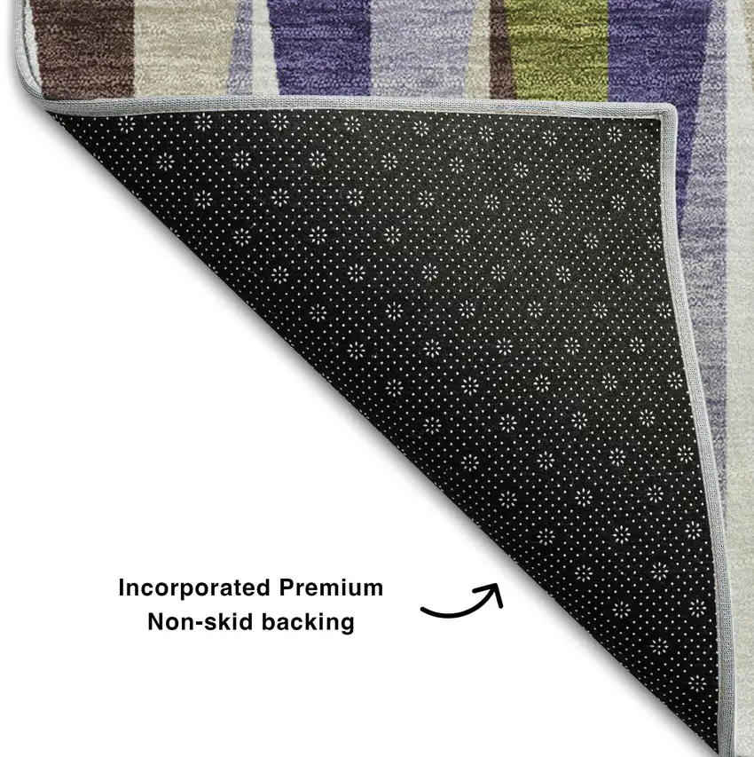 Lavender Olive Green And Ivory Geometric Washable Area Rug With UV Protection Photo 6