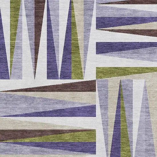 Lavender Olive Green And Ivory Geometric Washable Area Rug With UV Protection Photo 2