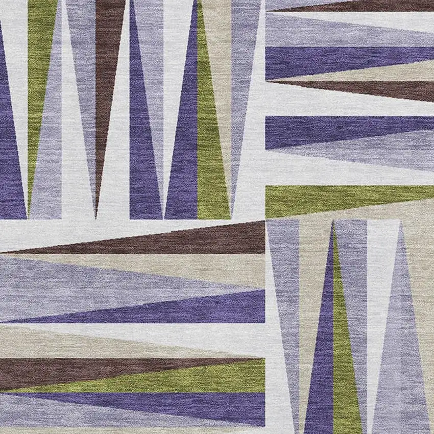 Lavender Olive Green And Ivory Geometric Washable Area Rug With UV Protection Photo 2