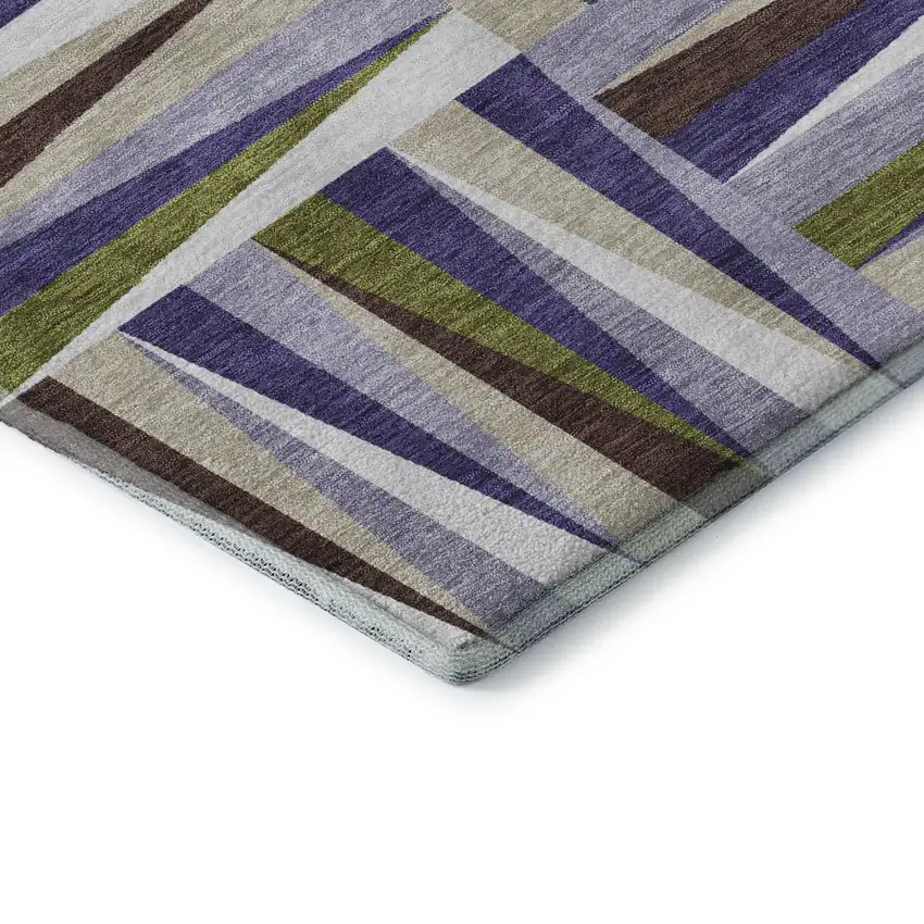 Lavender Olive Green And Ivory Geometric Washable Area Rug With UV Protection Photo 8