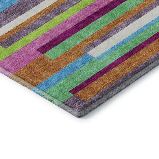 Lavender Orange And Lime Green Striped Washable Area Rug With UV Protection Photo 7