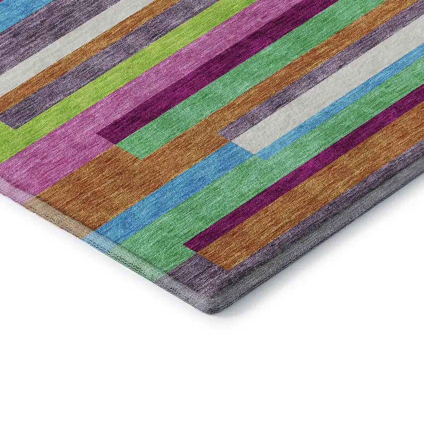 Lavender Orange And Lime Green Striped Washable Area Rug With UV Protection Photo 7