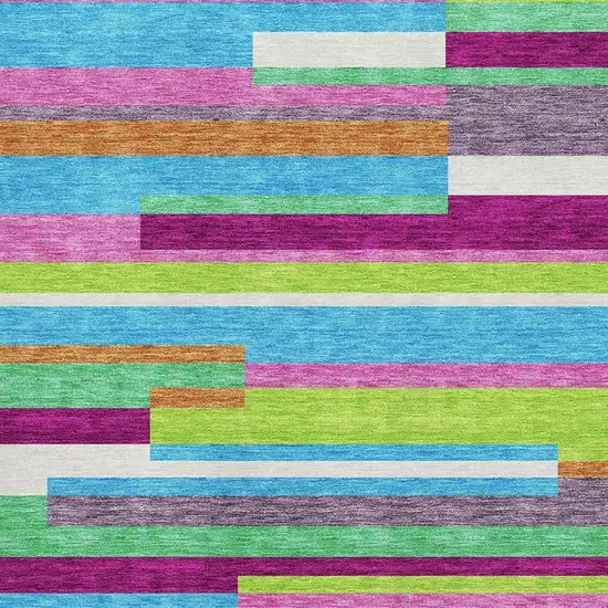Lavender Orange And Lime Green Striped Washable Area Rug With UV Protection Photo 2