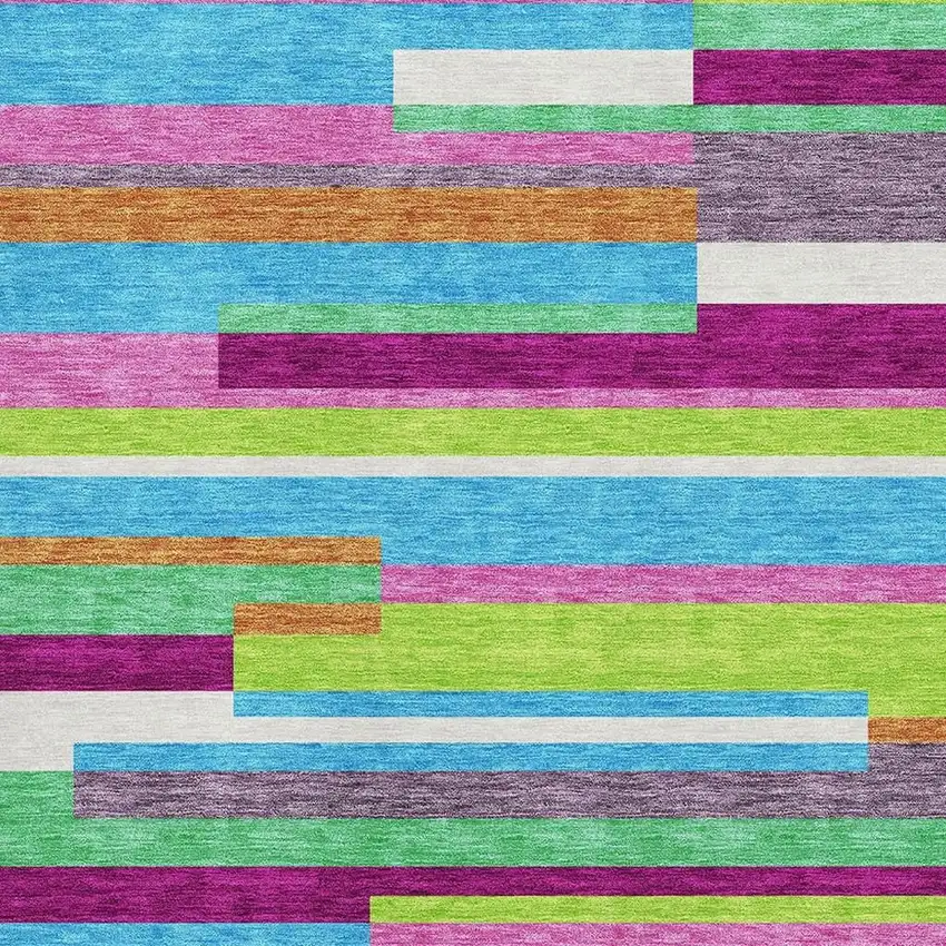 Lavender Orange And Lime Green Striped Washable Area Rug With UV Protection Photo 2