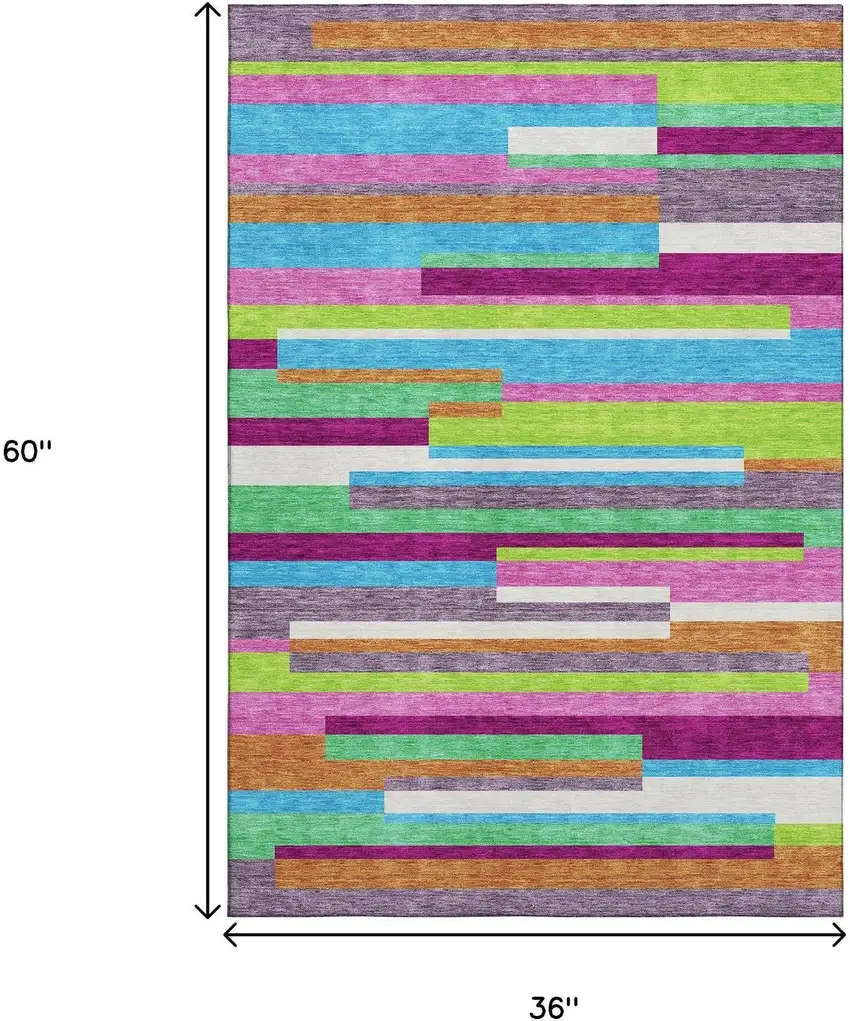 Lavender Orange And Lime Green Striped Washable Area Rug With UV Protection Photo 9