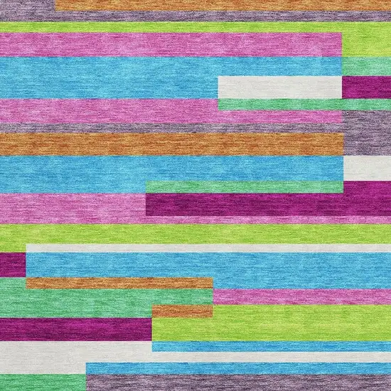 Lavender Orange And Lime Green Striped Washable Area Rug With UV Protection Photo 2